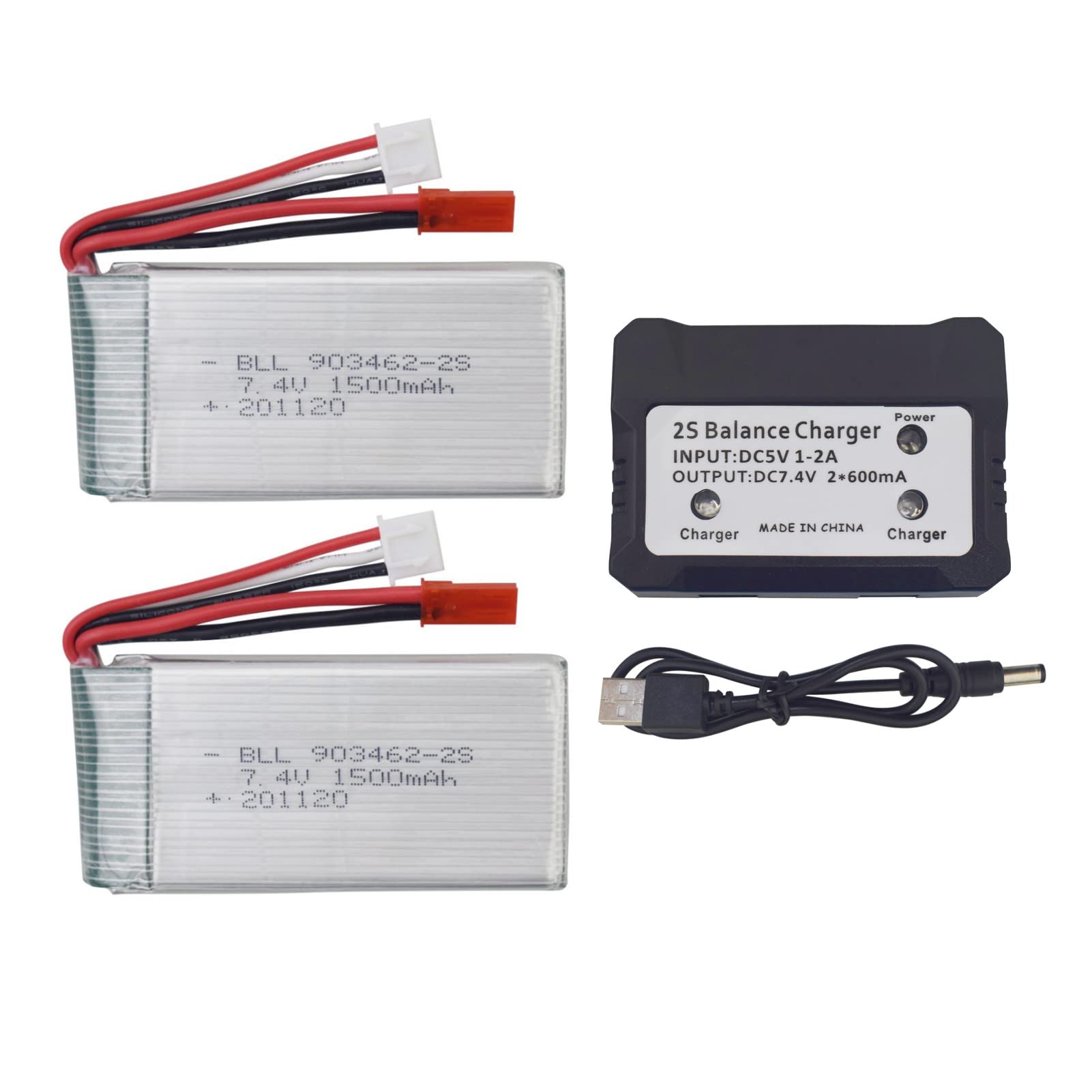 2PCS 7.4V 1500mAh Lithium Battery with 2 in 1 Balance Charger for Wtoys V913 Q212G V912 V262 L959 L979 RC Helicopter Lithium Battery Spare Parts