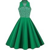 Women 50s 60s Vintage Sleeveless Cocktail Swing Dress 1950s Polka Dot Floral Audrey Rockabilly Prom Party Dress with Belt