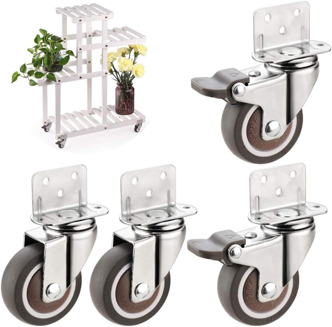 Set of 4 LShaped Caster Wheels with Safety Dual Locking, Low Profile