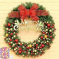 Chnaivy 24 Inch Christmas Wreath Door Wall Ornament Artificial LED Light Garland with Red Berries and Bowknot Bells Gifts for Christmas Party Deco