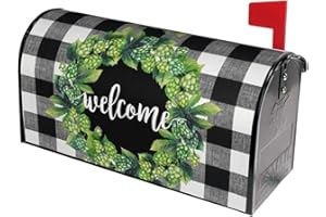 Sweetshow Welcome Box Wreath Buffalo Plaid Decor Mailbox Cover Spring Mailbox Covers Magnetic 21" X 18" Large Mailbox Wraps Post Letter Box Covers Garden Decorations Outdoor
