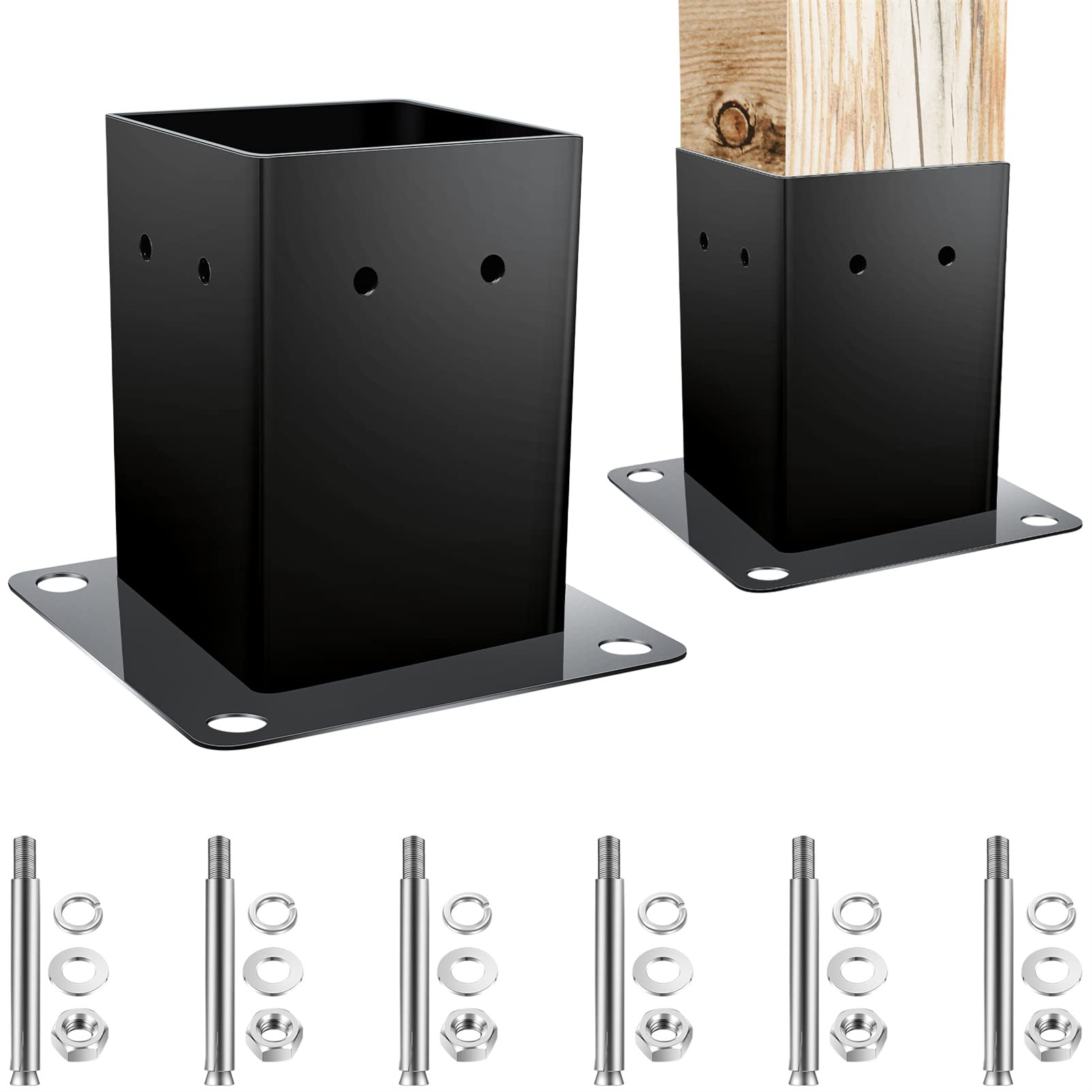 Fence Post Support Base Steel Fence Post Holder Bolt Down Garden Holder with Fixings,95mm X 95mm