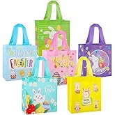 Lanfixilly Easter Gift Bags ,6pcs Easter Tote Bags with Handles,Happy Easter Gift Bags for Kids, Non-Woven Reusable Easter Goodie Bags,Egg Hunt Game Easter Holiday Party Supplies
