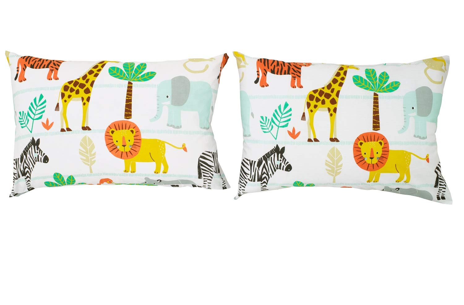 Bloomsbury Mill - Kids Pillow Cases 2 Pack - Safari Animals Design - Pillow Covers for Boys & Girls Duvet Cover Sets or Kids Travel Pillow - Pair of Childrens Pillowcases (Extra) - 50x75cm โ image 1