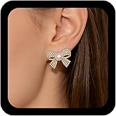 Yheakne Vintage Crystal Bow Earrings Gold Bow Pearl Stud Earrings Rhinestone Bow Knot Earrings Paved Cz Bowknot Pearl Earrings Jewellery for Women