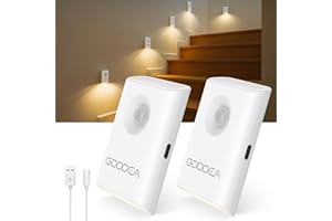 Goodea 2 Pack Stair Lights Indoor, Rechargeable Motion Sensor Night Light, Wireless, Magnetic & Dimmable Night Light, Warm 30