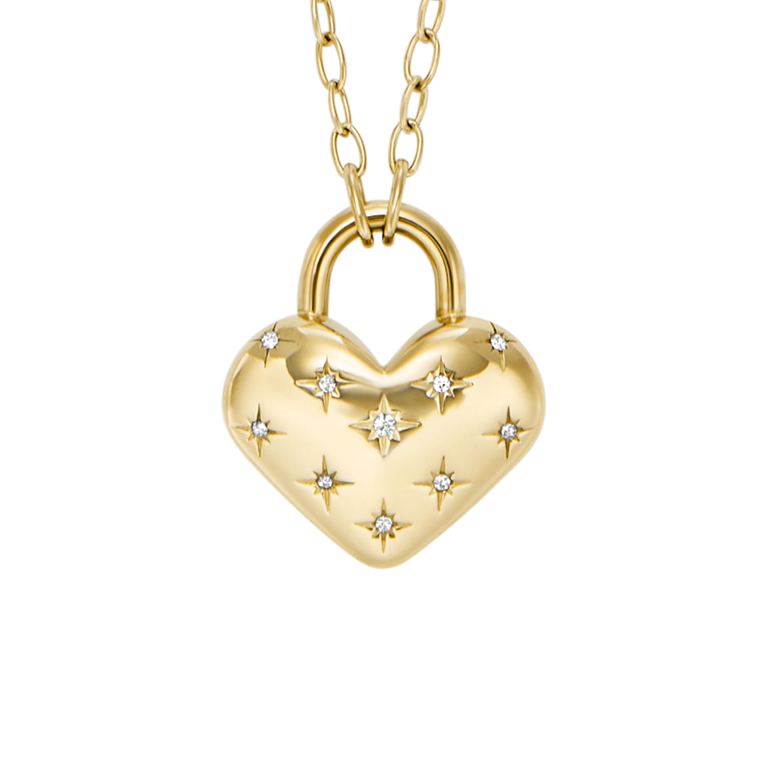 Fossil Women’s Sadie All My Love Gold-Tone Stainless Steel Heart Pendant Necklace