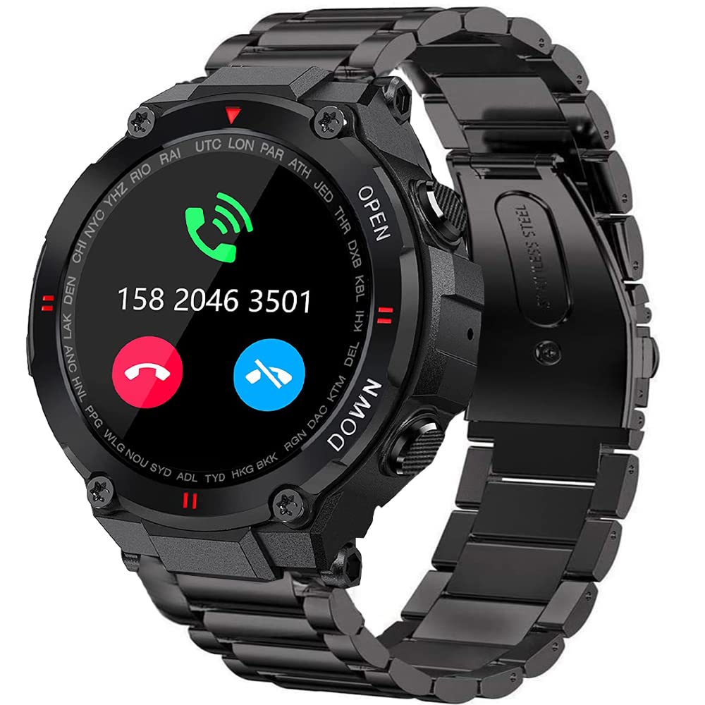 onetuo for EIGIIS Military Smartwatch Straps, Stainless Steel Metal Replacement Straps Compatible for VALYV K22 Military Smartwatch/EIGIIS K22 Military Smartwatch/GUCABE Military Smart Watch (Black)