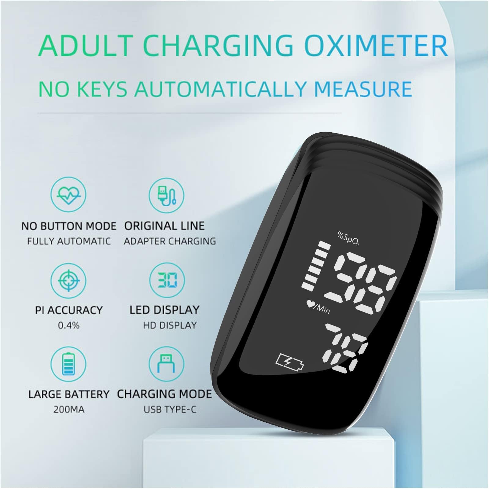 Pulse Oximeter Fingertip, Rechargeable Blood Oxygen Saturation Monitor, Accurate Fast SpO2 Reading (Black)
