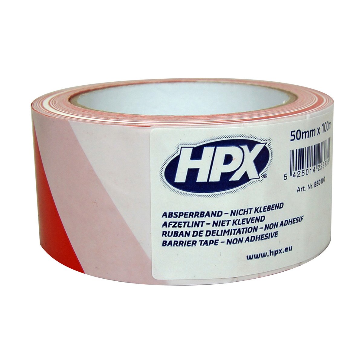 HPX MB50100 Barrier Tape, 50 mm x 100 m, Red/White