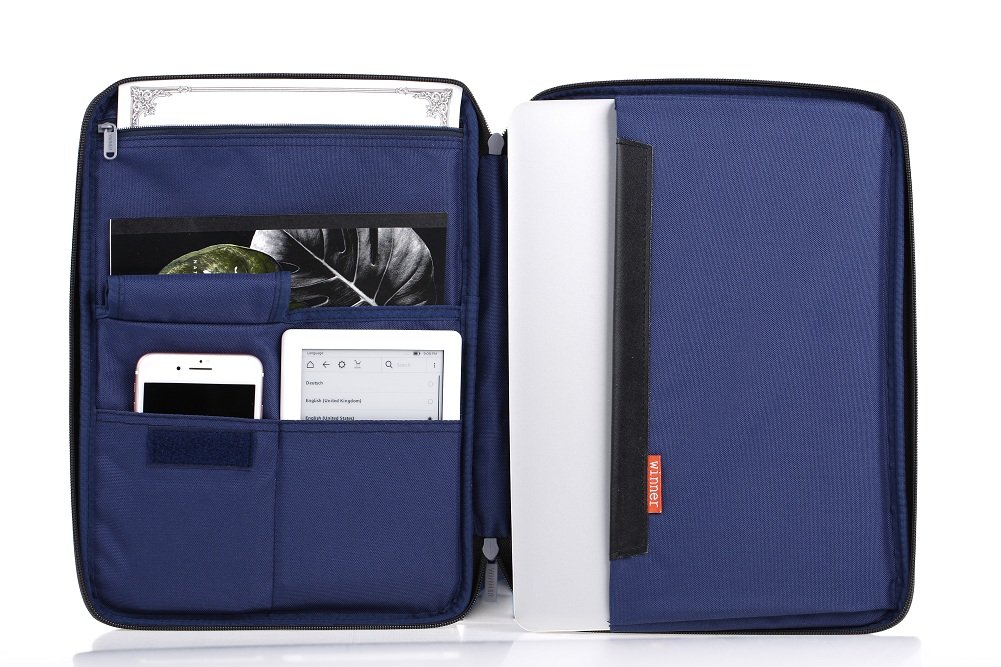 Lazyaunti Commercial Document Portfolio Padfolio Folders Organzier Binder Multi Function Waterproof Travel Pouch Zipper Case for Laptop, Ipad, Kindle, Notebook, Pen (Light Grey)