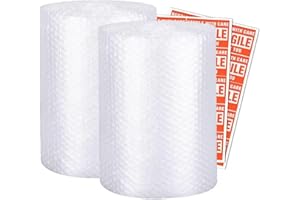 2-Pack Bubble Cushioning Wrap Rolls For Moving Boxes, 3/16" Air Bubble, 12 Inch x 72 Feet Total, Perforated Every 12", Includ