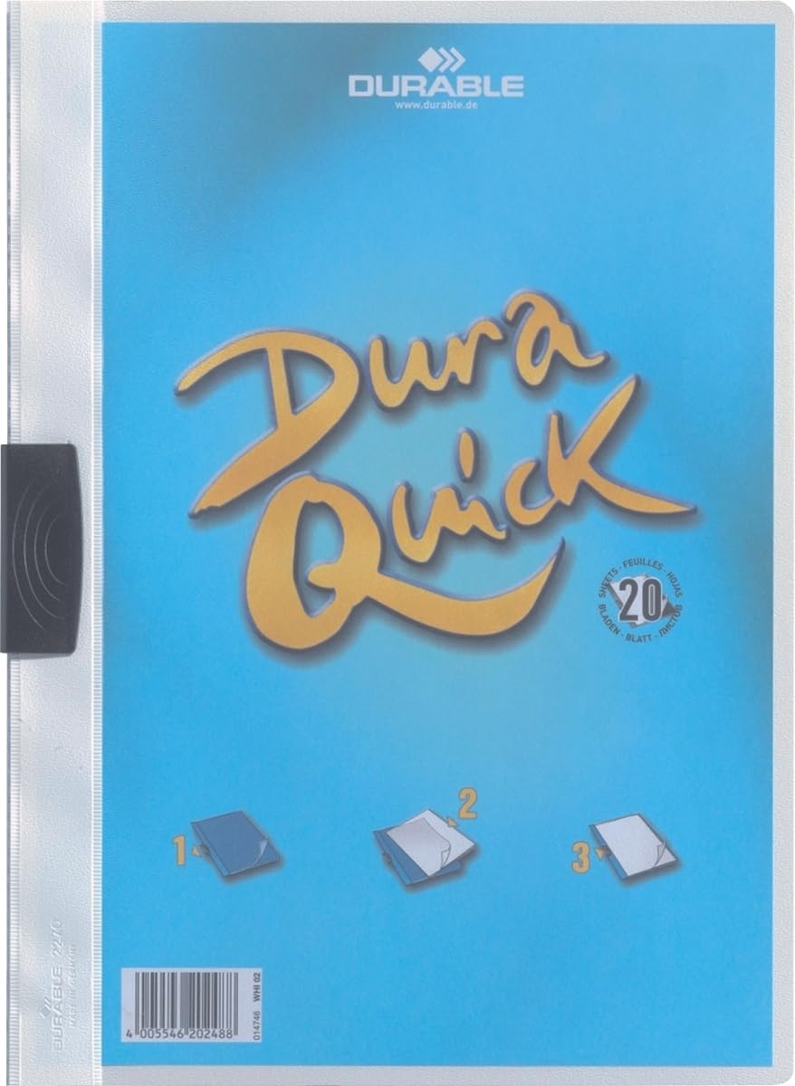 Durable 227002 Clip Folder Duraquick, Up to 20 Sheets A4, White, Pack of 20