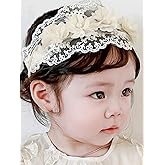 ICKEYOU Baby Girls Hairband Soft White Bow Lace Headband Elastic Floral Hairbands Hair Accessory for Newborn Infant Toddler