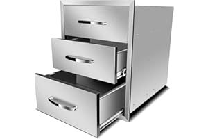 KODOM Outdoor Kitchen Stainless Steel Triple Drawers, 18W x 23H x 23D Inch Flush Mount, for BBQ Island or Outdoor Kitchens, Silver