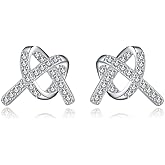 Reffeer Solid 925 Sterling Silver Love Knot Stud Earrings for Women Teen Girls CZ Heart Knot Stud Earrings