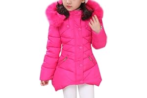 FARVALUE Girls' Winter Coats Fur Hooded Warm Puffer Jacket Coat for Girls
