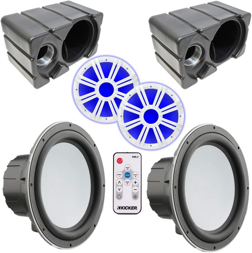 Kicker 10" Marine Audio 4ohm Subs Boat Enclosures with White LED Grills Car Electronics