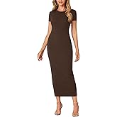 Umenlele Women’s Casual Short Sleeve Ribbed Knit Bodycon Fitted Pencil Long Maxi Dress