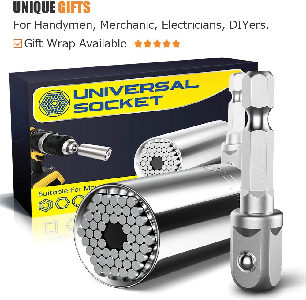 Universal Socket Gifts for Men - Multi-Function Universal Socket Wrench Sets with Power Drill Adapter, Best Unique Gadgets for Men, Handy DIY Tools for Men Women, Dad/Father, Husband, Boyfriend, Him(7-19mm) - - 