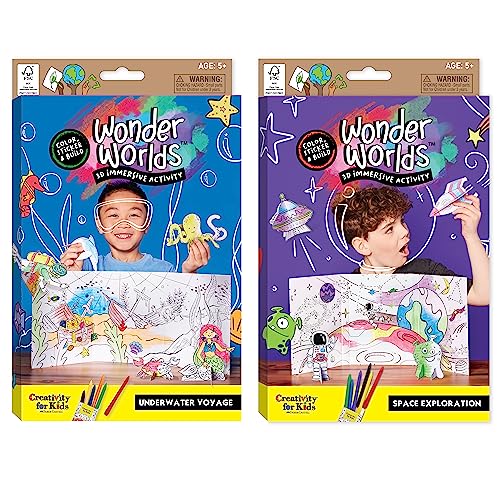 Creativity for Kids Wonder Worlds 3D Coloring Craft Kit 2 Pack: Outer Space and Underwater Voyage - Gifts for Boys and Girls (Ages 5+)