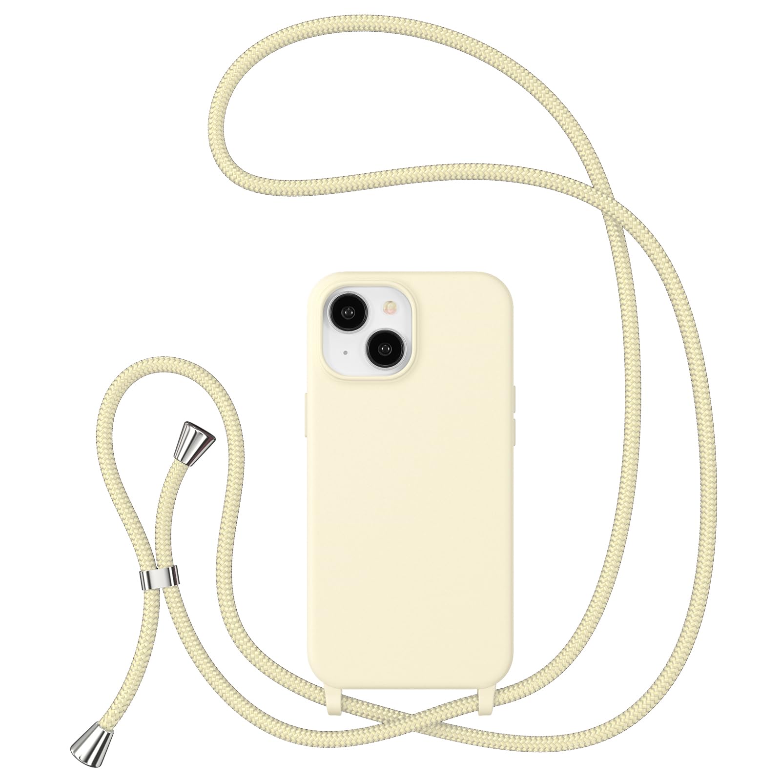 ZTOFERA Crossbody Lanyard Case for iPhone 13/14 (6.1"), Liquid Silicone Protective Phone Case with Strap Adjustable Neck Cord Necklace Soft Cover, Beige