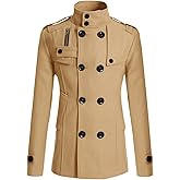 Lars Amadeus Men's Pea Coats Stand Collar Double Breasted Notch Lapel Winter Trench Coat