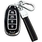 ShuDay Key Fob Cover Case Compatible with Hyundai Palisade Elantra Kona Accent Azera Veloster Car Accessories (Black, 4-button)