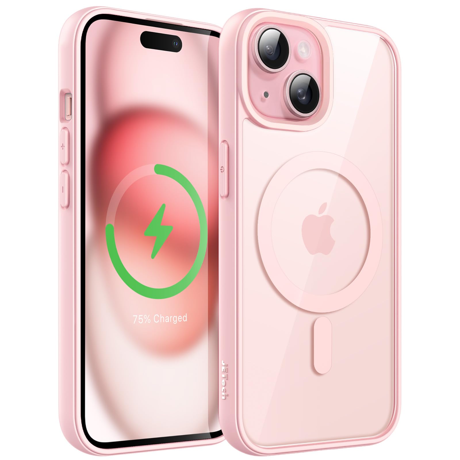 Photo 1 of JETech Magnetic Case for iPhone 15 6.1-Inch Compatible with MagSafe, Shockproof Phone Bumper Cover, Solid Color Matte TPU Frame, Anti-Scratch Clear Back (Pink)