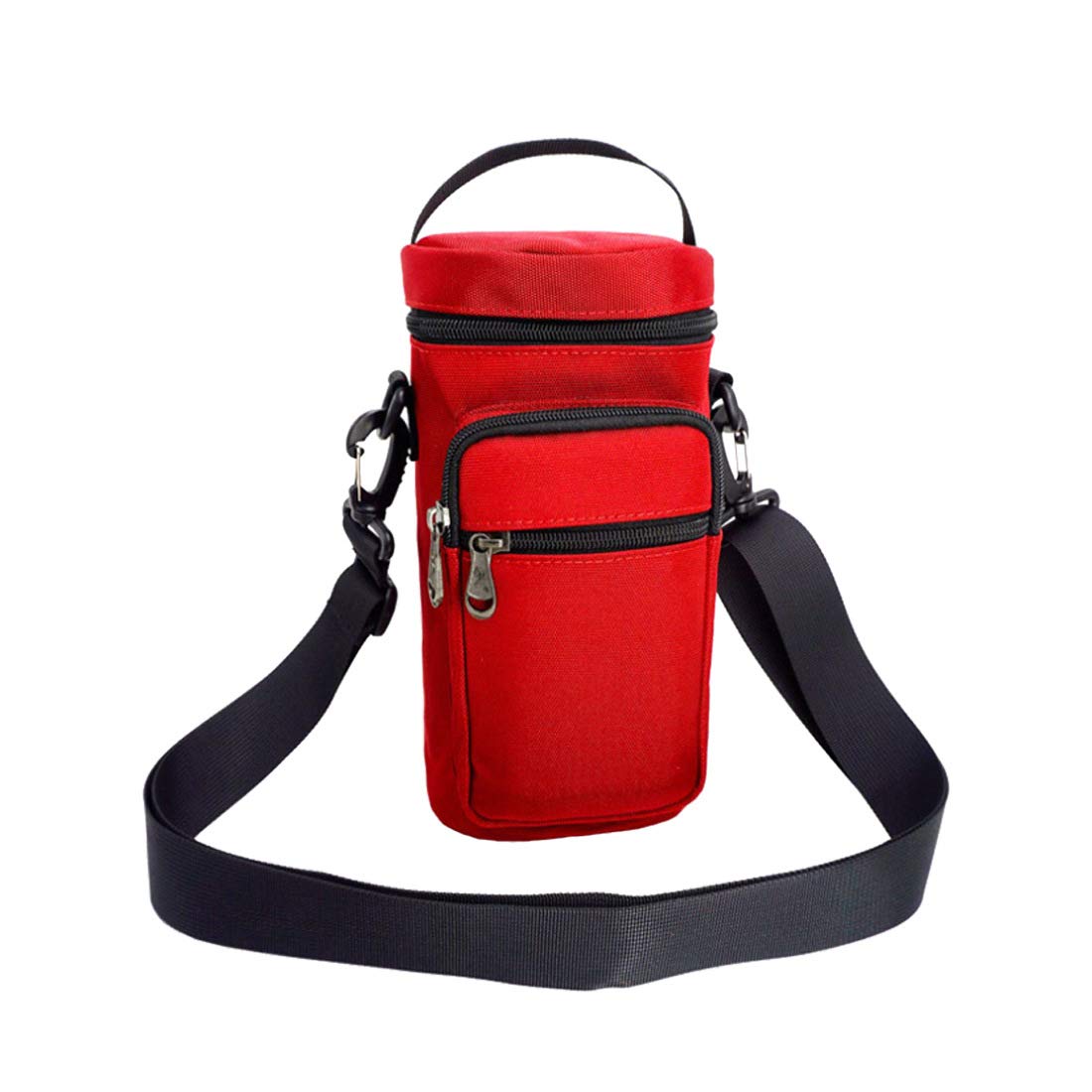 Water Bottle Carrier Bag with Adjustable Shoulder Strap,50oz Nylon Bottle Pouch Holder Sports Water Bottle Holder with Phone Card Pockets for Walking and Hiking (Red) — image 1