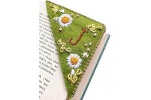 JEJIAKELL 26 Letters Personalized Hand Embroidered Corner Bookmark, Felt Triangle Page Stitched Corner Handmade Bookmark,Unique Cute Flower Letter Embroidery Bookmarks Accessories for Book Lovers (J, Summer)