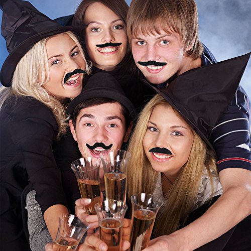 Whaline 60 Piece Fake Mustache Self Adhesive Costume Novelty Mustaches for Party Supplies, Masquerade & Performance (Black)