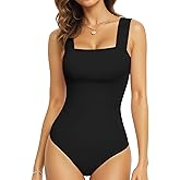 MANGOPOP Tank Top Bodysuit for Women Square Neck Sleeveless Backless Body Suits Going Out Tops