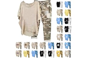 SOKHUG Cotton Linen Sets for Women 2 Piece Dressy Outfits Plus Size Matching Sets Short Sleeve Graphic Tees Camo Capri Pants