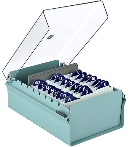 Acrimet Porte-Cartes De Visite En Métal Gris - Boîte De Rangement Élégante Avec Couvercle Transparent Et Index A-Z (500 Cartes)