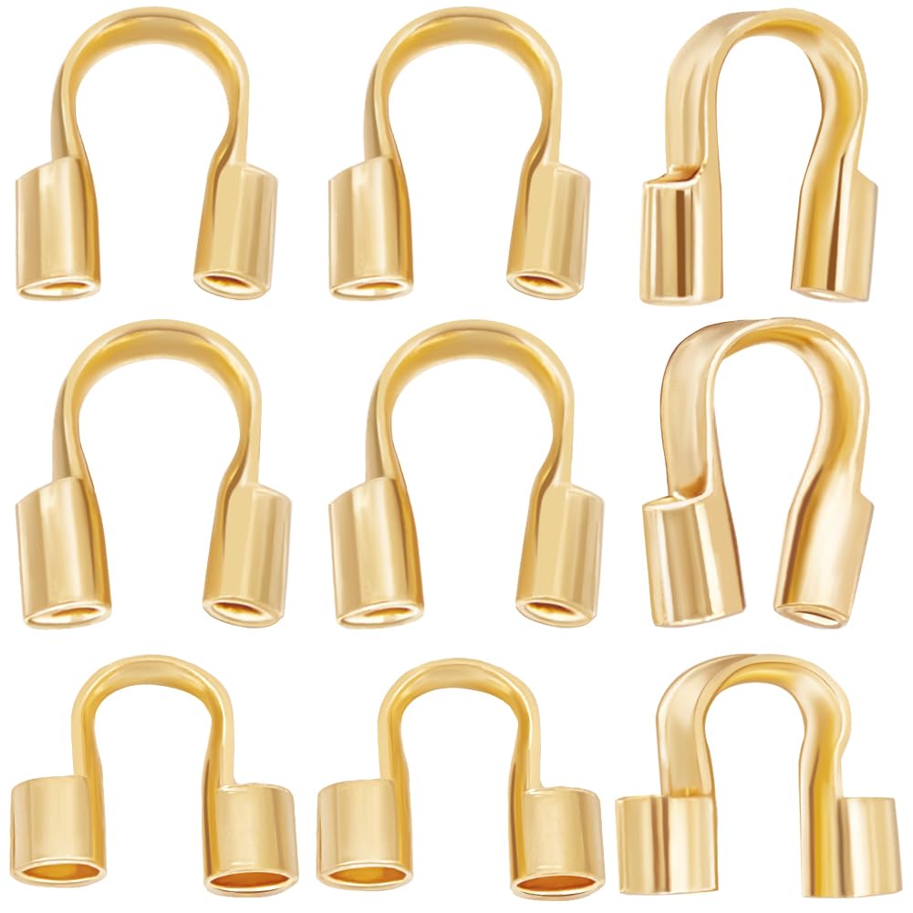 Beebeecraft 1 Box 150Pcs 3 Sizes Jewellery Wire Guardians 18K Gold Plated U Shape Wire Guard Loops Thread Protector for Jewelry Making Bracelet Necklaces(Hole: 0.6~1.5mm)
