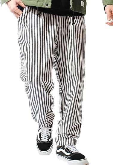 Amazon レヴォ Revo ヒッコリーストライプ ワイド テーパード パンツ メンズ ロングパンツ 通販