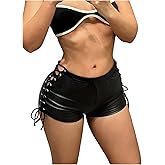 QJQ Women's Faux Leather Mini Shorts Y2k Low Waist Lace Up Side Micro Shorts Skinny Hot Party Booty Shorts