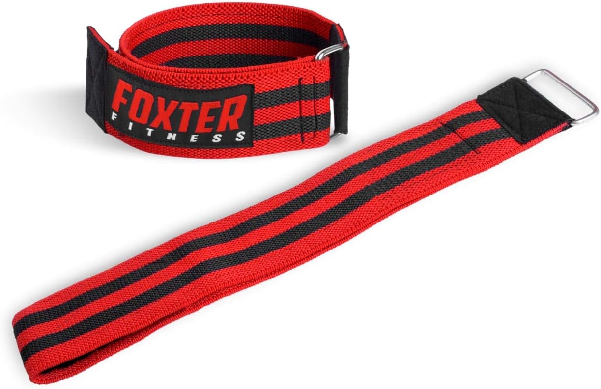 Foxter Occlusion Training Bands | Stringent Edition Gain Muscle Without Lifting Heavy Weights Blood Flow Restriction Training Cuffs Durable Metal Adjustable Slider Arms & Legs (Black Red, Large (Legs)