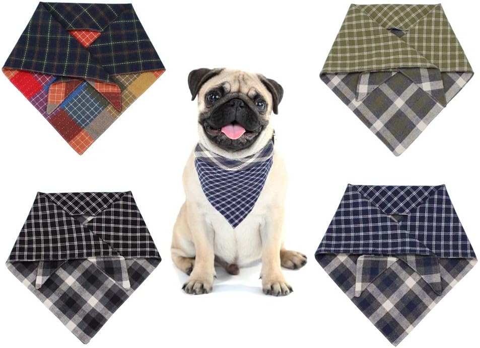 Zhou Yunshan Classic Dog Washable Triangle Plaid Adjustable Dog Scarf Tiess. (Color : Red)