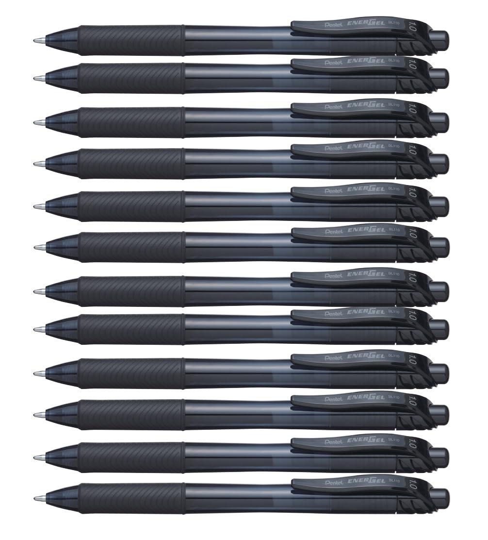 Pentel 1.0mm Energel Retractable Gel Rollerball Pen - Black, 12 pack