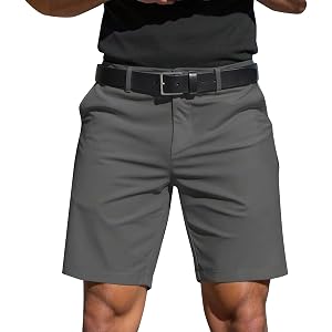 Men's Khaki Belted Quick Dry Golf Shorts Regular Fit Outdoor Casual Dress Bermudas