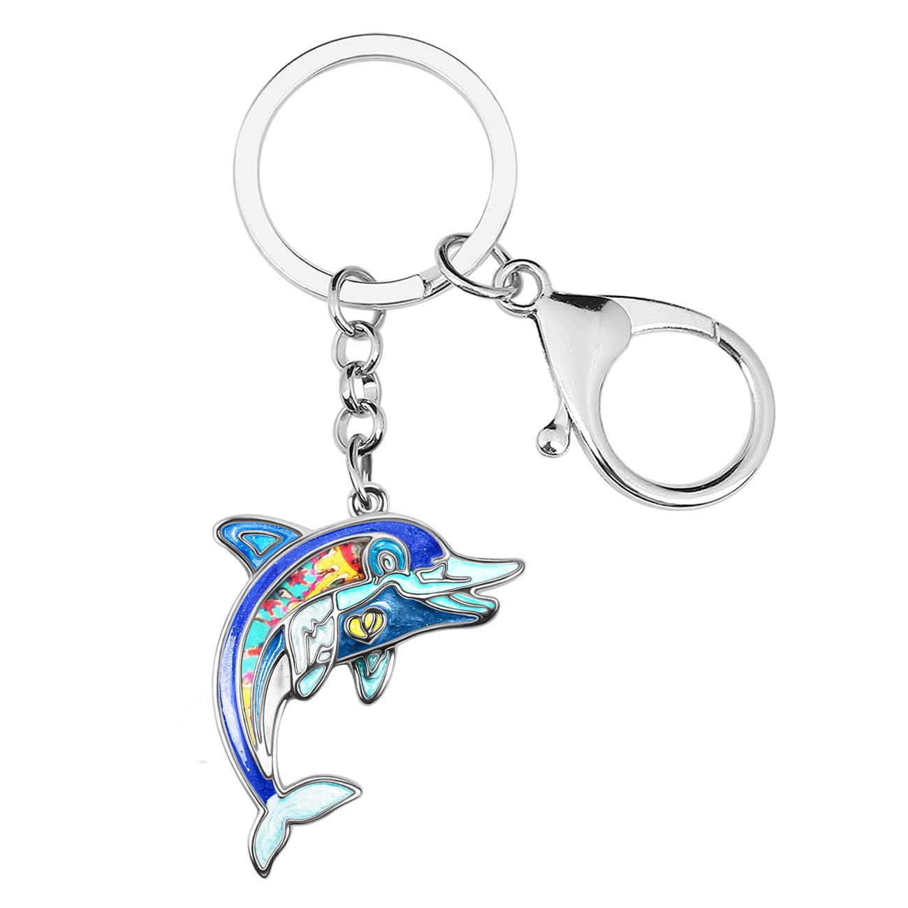 WEVENI Enamel Alloy Dolphin Keychain Ocean Fish Keyring For Women Bag Car Wallet Charms Jewelry (Navy)