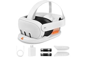 ALCOPANDA Charging Dock for Meta Quest 3 Accessories, 45W Fast Charging Stand for Oculus Quest 3 VR Headset & Controllers, with 2 Rechargeable Batteries, Battery Cover and LED Indicator, White