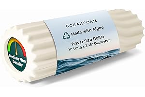 Oceanfoam Ripple Travel Foam Roller (11" x 3.35") Firm Mini Foam Roller for Physical Therapy, Deep Tissue Massage, Back Pain - High Density, Ergonomic Wave Textured - Yoga, Pilates, Exercise (Natural)