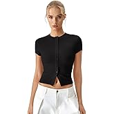 QINSEN Women's Crewneck Short Sleeve T Shirts Ribbed Button Going Out Trendy Tops