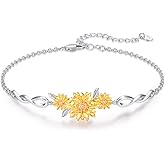 Cuoka 925 Sterling Silver Sunflower Bracelet for Women You Are My Sunshine Floral Charm Bracelet for Mom on Birthdays Holidays Anniversaries & Mother’s Day