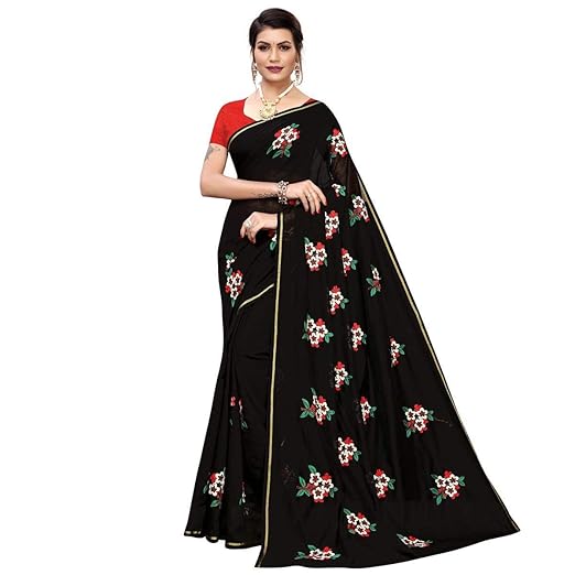 RAJESHWAR FASHION WITH RF Womens Chanderi Cotton Blend Linen Embroided Style Saree with Blouse