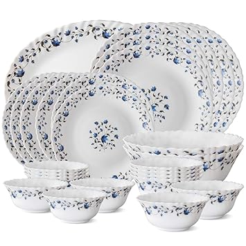 Larah by Borosil Helena Opalware Dinner Set, 27-Pieces, White