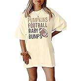 Maternity Pumpkins Football Shirt Women: Thanksgiving Pregnancy Tops Oversized Pumpkins T-Shirt Fall Football Tees